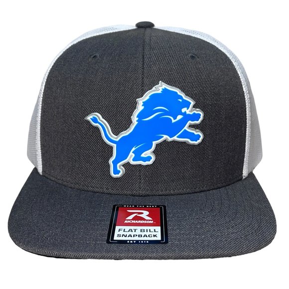 Detroit Lions 3D PVC Patch Flat Bill Hat- Heather Charcoal/ White - Picture 1 of 4
